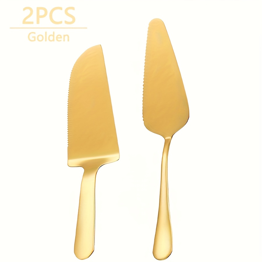 Image of 2pcs Wedding Cake Shovel And Service Shovel, Wedding Cake Service Shovel, Golden , Server, -one Cake Cutter, Dishwasher Safe, Suitable For Party And Daily Use