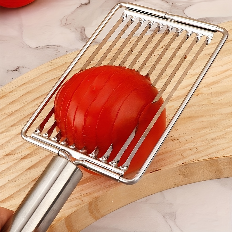 TEMU Trancheuse à fruits et légumes en acier inoxydable avec poignée, coupe-multifonction pour de tomate, œuf et fleur