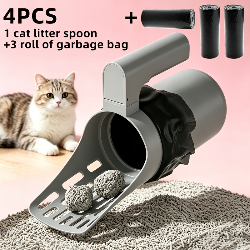 TEMU 4pcs, 1pc Cat And 3pcs Garbage Bags, Non-contact Design, Ergonomic Handle And Durable Plastic Structure, Easy-, Suitable For Indoor/outdoor Use,