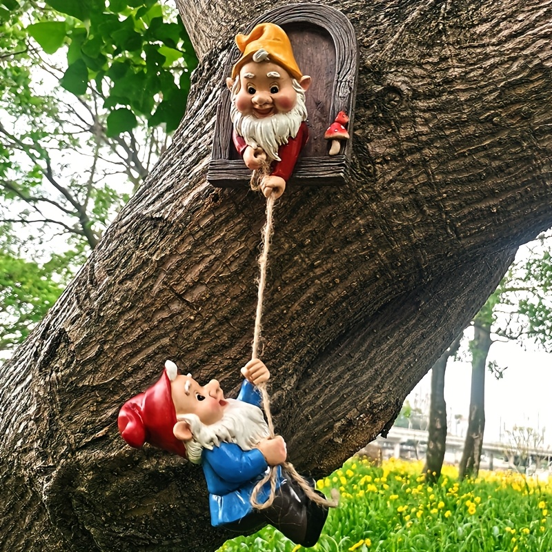 E-shop 2 Stücke lustige -Kletterstatuen für Bäume - Außen-Garten- und Terrassen-Wanddekoration, Harz, ideal für Muttertag- oder Weihnachtsgeschenk,