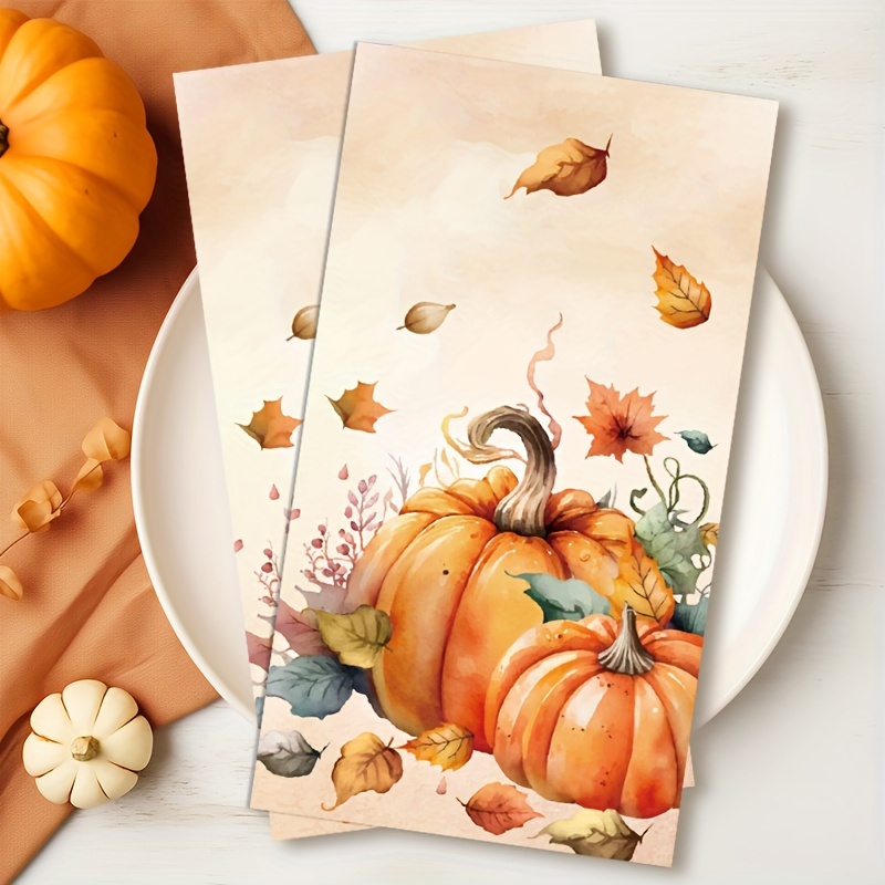 

20 Pcs Thanksgiving Pumpkin & Maple Leaf Party Napkins - Perfect For Fall Festivities, Tea Time, Birthday Parties, And More