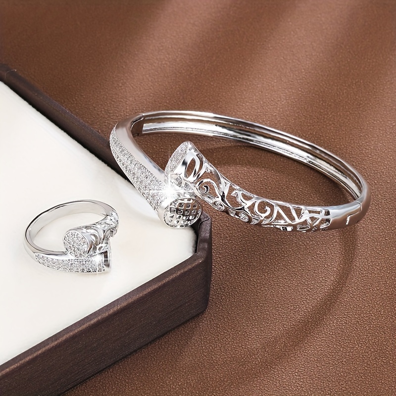 Vintage Geometric Zirconia Bracelet and Ring Set
