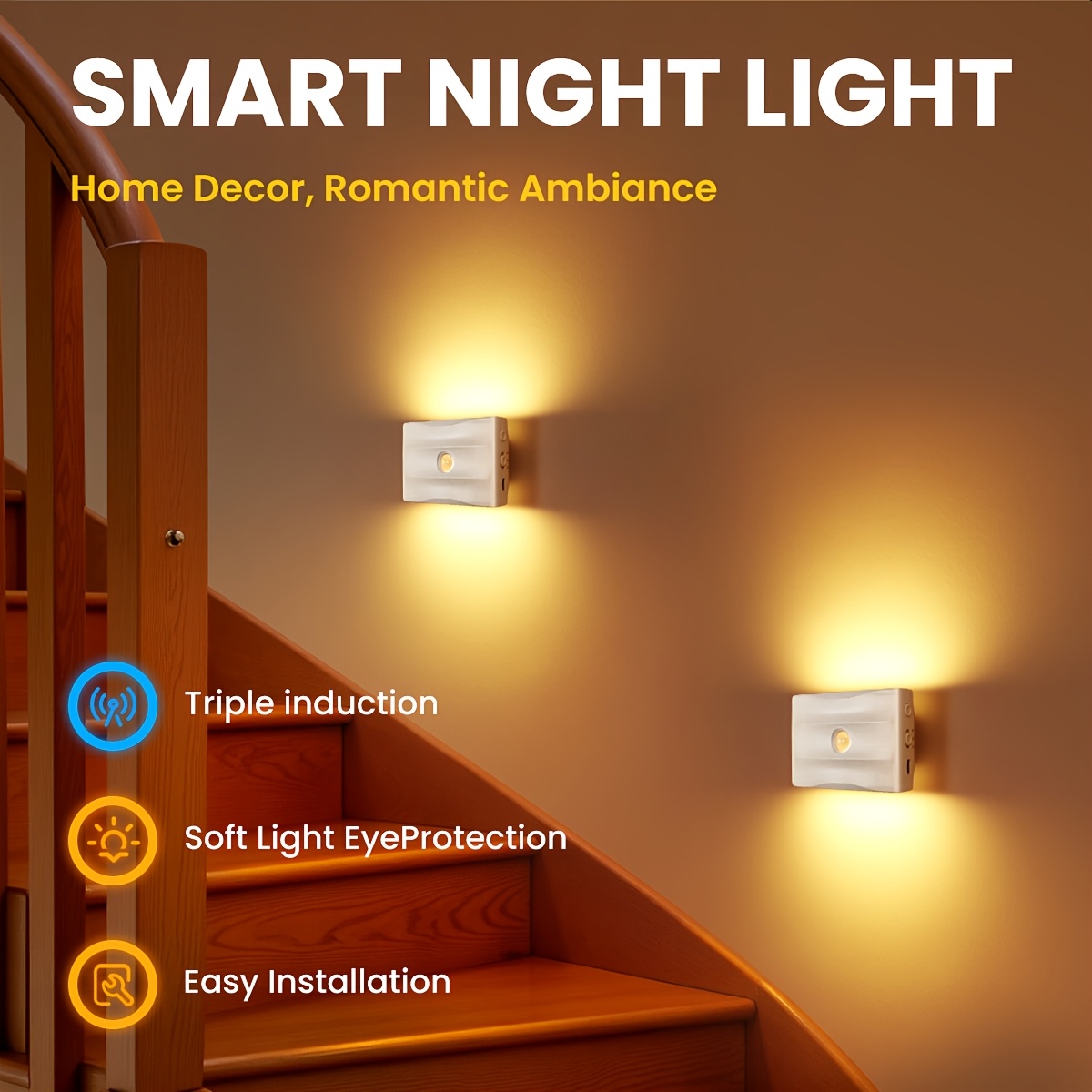 2 Packs Motion Sensor Night Light, 3 Sensor , Rechargeable Warm And Soft White Stair Magnetic Mount Wall Lamps For Bedroom, Hallway