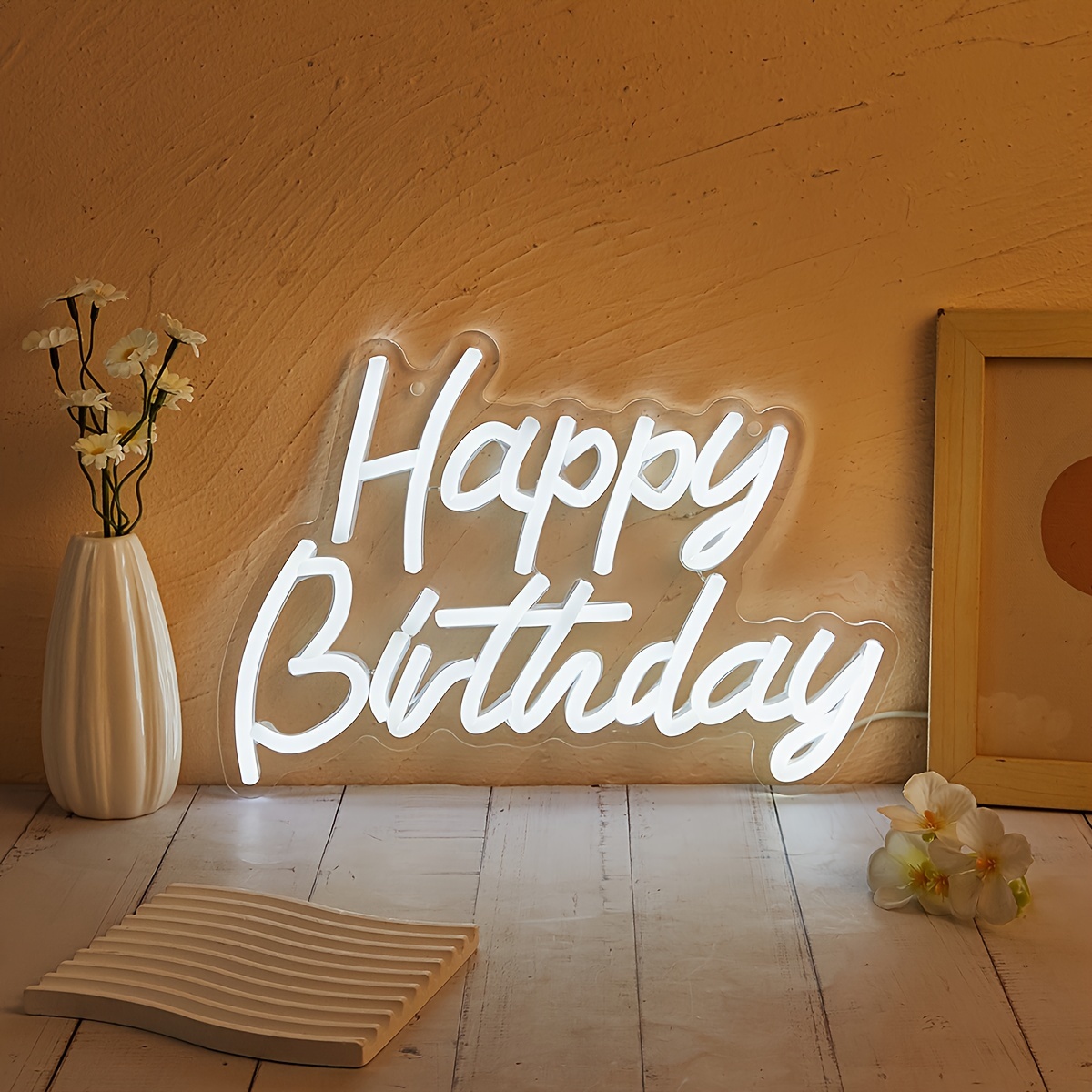 

happy Birthday" Letter Backlit Neon Sign - White Led - Wall Decoration - Usb Powered - Button Control - Suitable For Bedroom, Kids' Room, Or Anywhere - No Battery Required