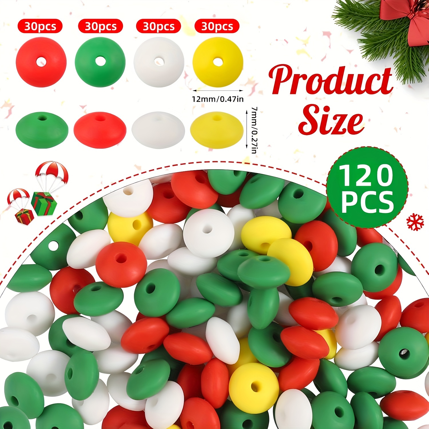 

120pcs Christmas Set - 12mm For Diy Keychains, Bracelets & Necklaces Kit