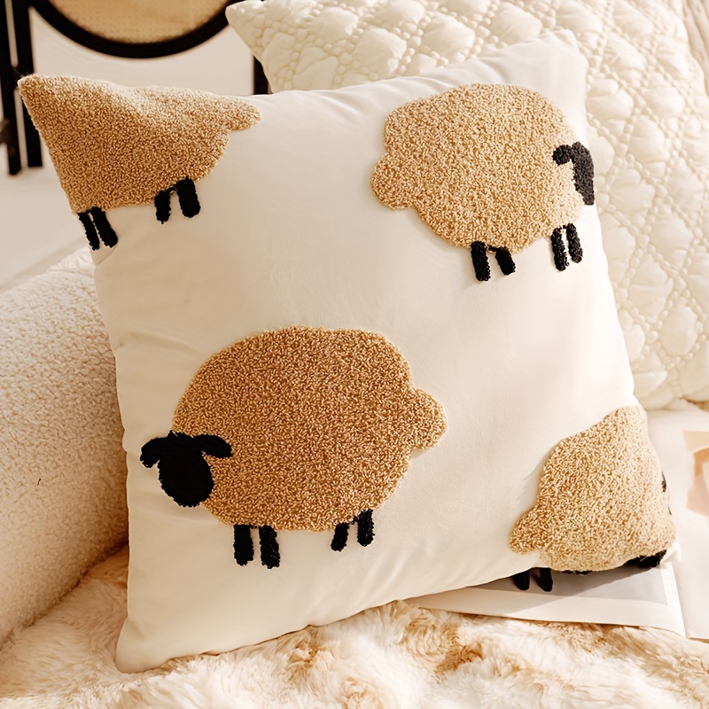 TEMU 1pc And Adorable Embroidered Pillowcase, Soft And Cute Fabric Bedside Cushion, Home Decoration