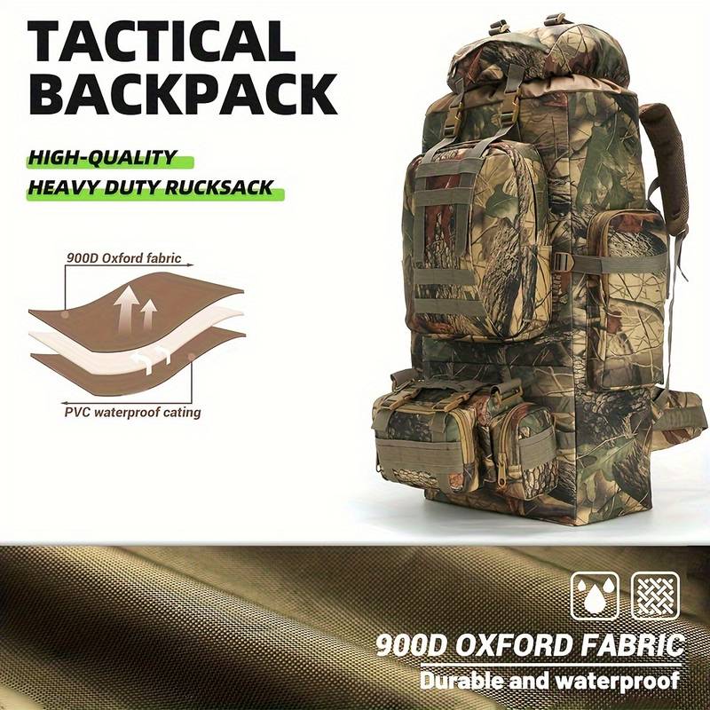 100L Military Tactical Backpack – Molle System, Waterproof, Woodland Camo, For Camping, Hiking, Outdoor
