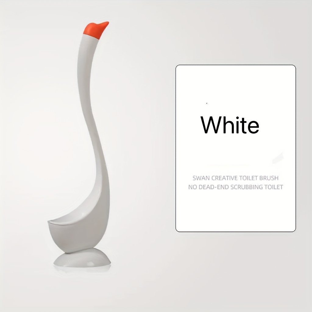 TEMU Elegant Swan-shaped Toilet Brush With Holder - Reusable, Freestanding Bathroom Cleaning Tool