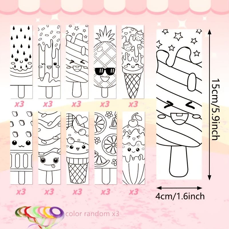 TEMU 30pcs Ice Cream Pattern Paper Bookmarks | Blank Bookmarks With Ribbon (random Ribbon Color), Paper Material, Suitable For Party, Birthday Party,