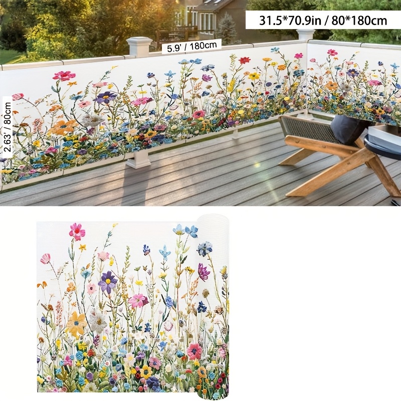 TEMU [ ] 1pc Wall Decoration, Outdoor Decor, Balcony Privacy Curtain, Decorative Fence, Indoor Outdoor Banner, Printed Pattern Railing Decoration, 3