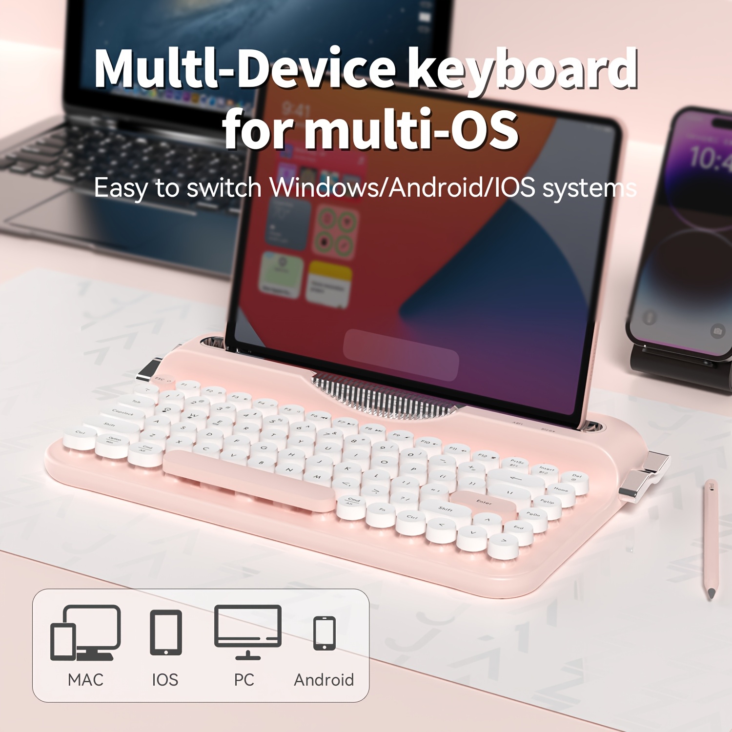 Ajazz Af84 Morandi Retro Keyboard 84-key Full Pc/office Suitable For & Computer, Wired Compact Keyboard With Integrated Stand, Connection, Multi-system Compatible For //, No Battery Required