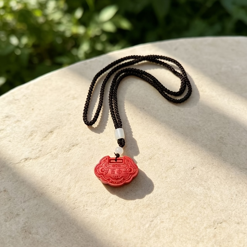 Bohemian Red Cinnabar Safety Lock Pendant, Elegant Gift