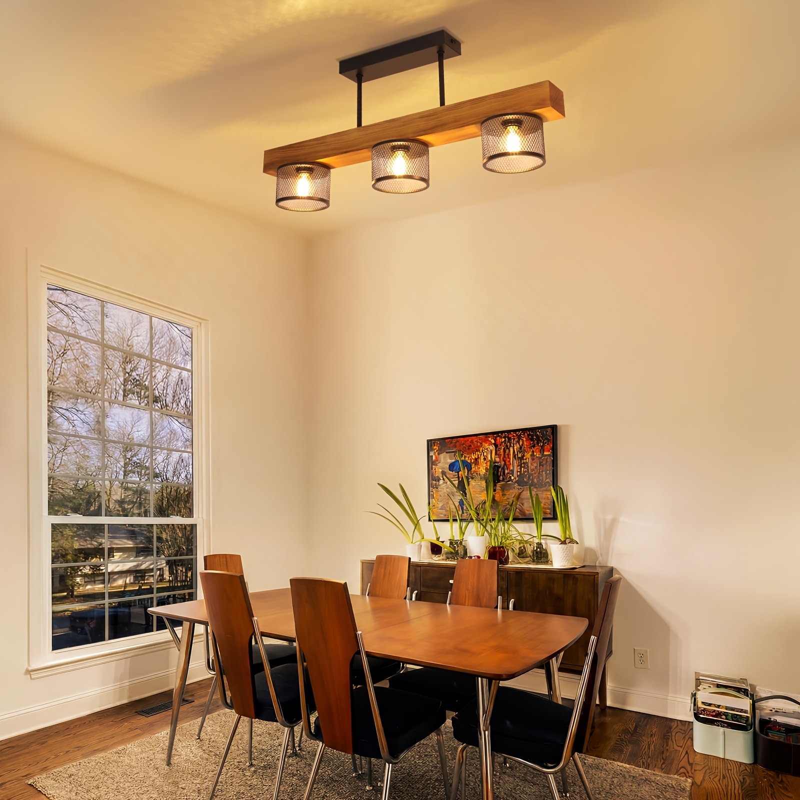 Retro Wooden E14 Ceiling Light: Living Room Light, 3-flame, Lampshade, , Kitchen Light, Suitable For Dining Table, Living Room, Kitchen, Bedroom (bulbs Not Included)