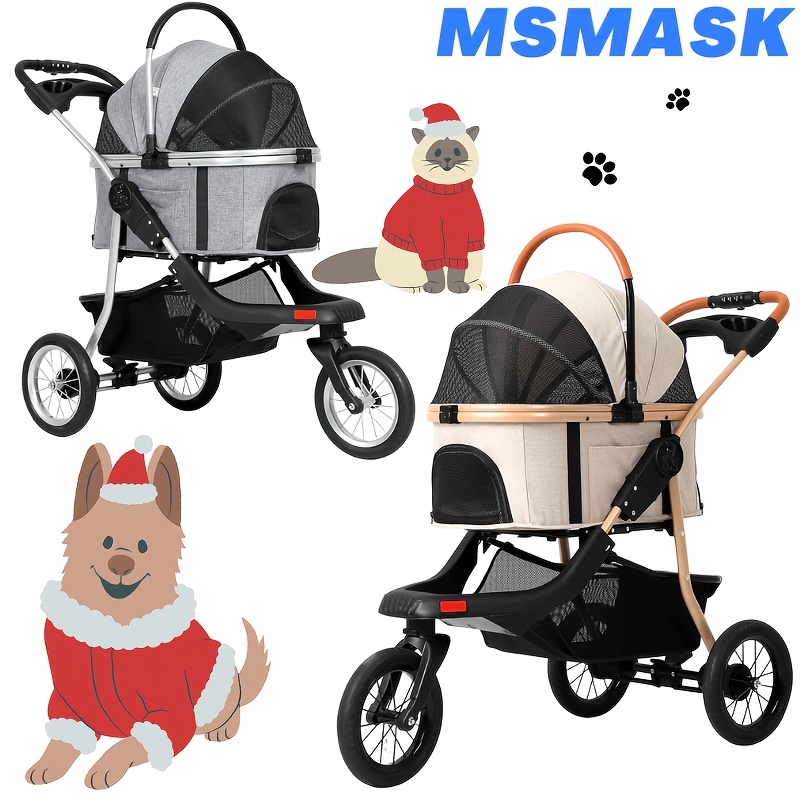 

3-in-1 3 Wheels Large Stroller Up To 80 Lb, Pet Cage Jogger Stroller With Portable Seat, Waterproof Folding Carrier Trolley, Foldable Pet , /grey Furniture Set