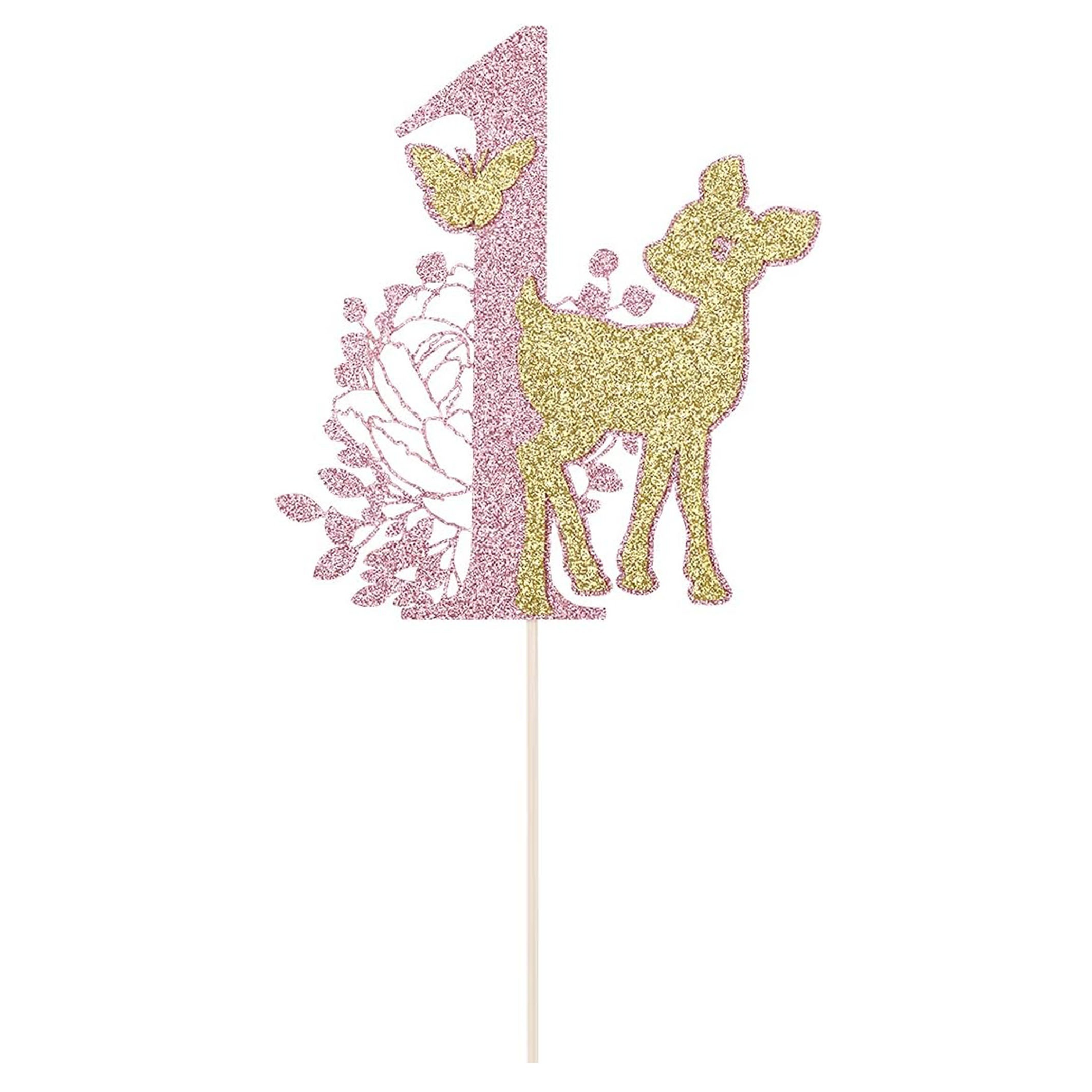 1pc A Deer-themed Cake Topper For A First Birthday Celebration, Featuring A Deer And Design In Pink And Golden
