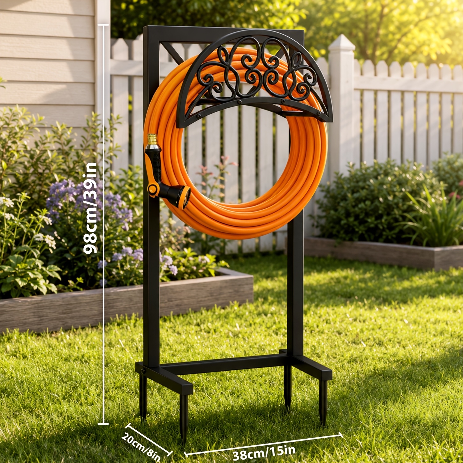 TEMU Heavy Duty Stainless Steel Garden Hose Holder - Adjustable Freestanding Outdoor Storage Rack For Lawns, Patios, And Gardens, Single And Double