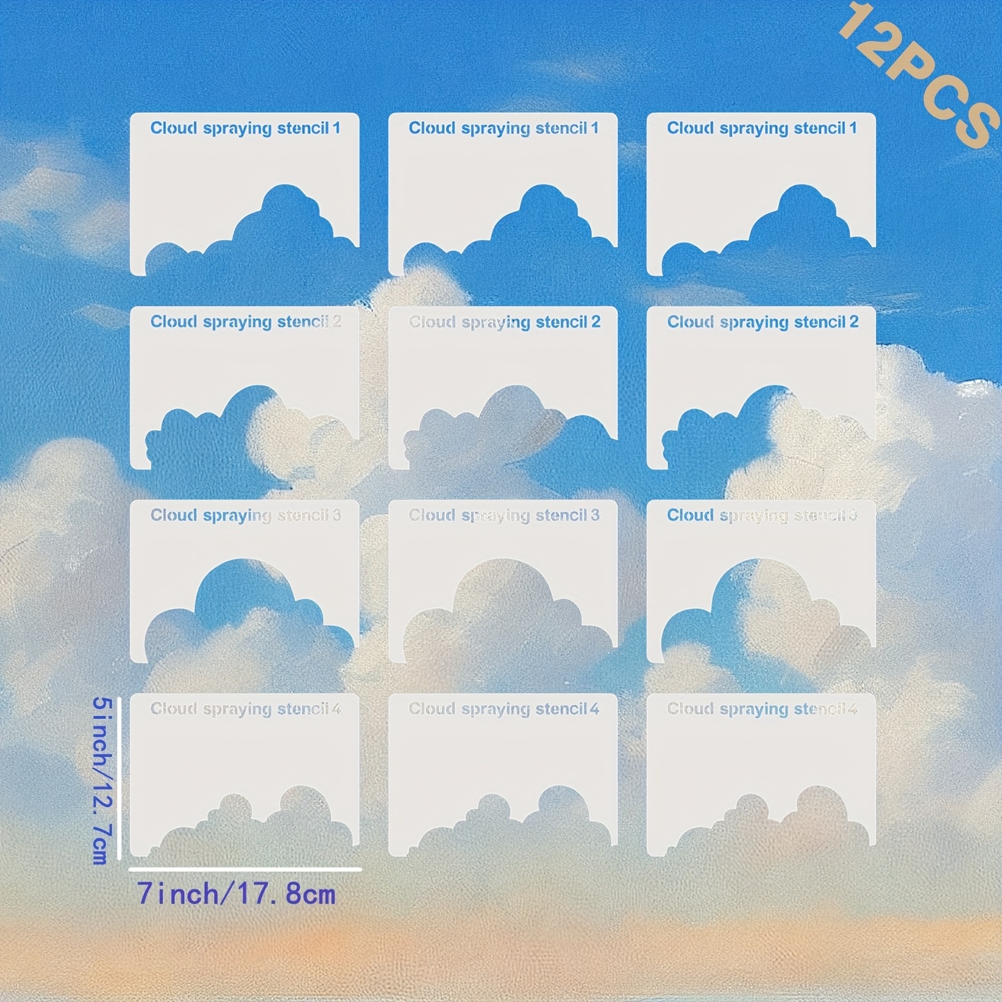 Image of 12pcs Of Cloud Painting Stencils, Reusable Templates For Sky Clouds Used In Scrapbooking, Painting, Embossing, And Home Decor - Craft Supplies For Spray Painting And Painting