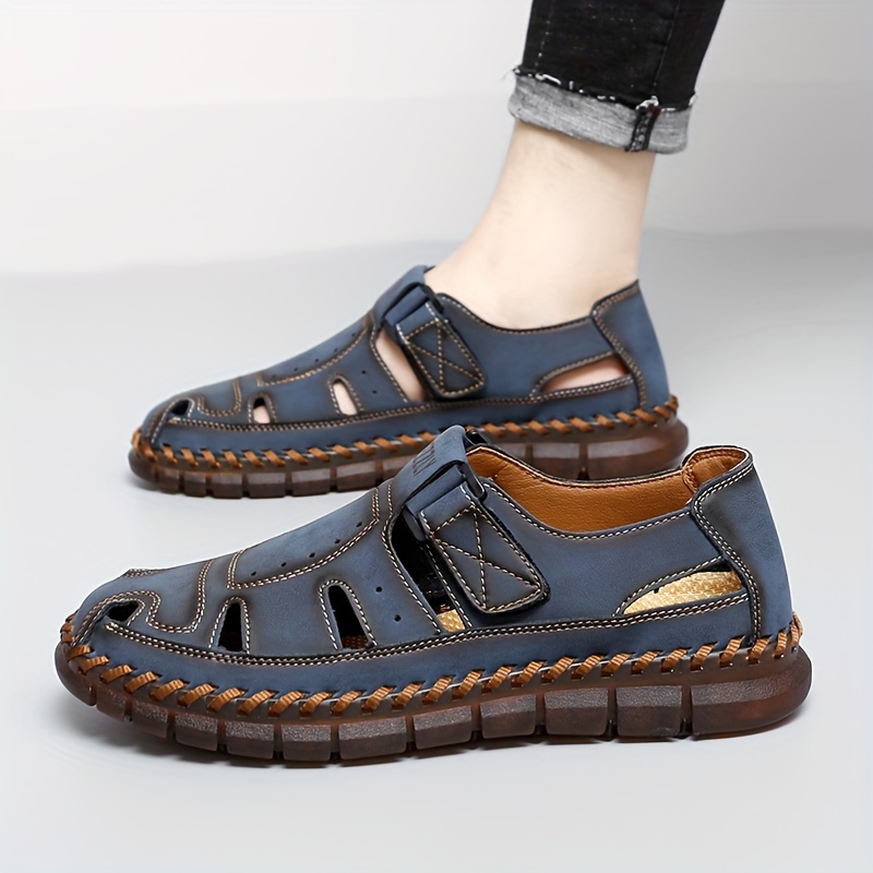 mens solid color vintage microfiber upper close toe sandals comfy