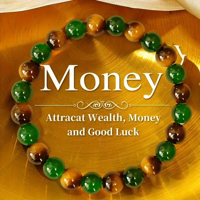 A Tiger'S Eye And Green Crystal Bracelet for Attracting Wealth - Designed to Draw in Fortune, Provide Protection, And Serve As a Lucky Charm. Its Minimalist Style Makes It Suitable for Everyday Wear, Perfect for Teacher'S Day, Graduation Gifts