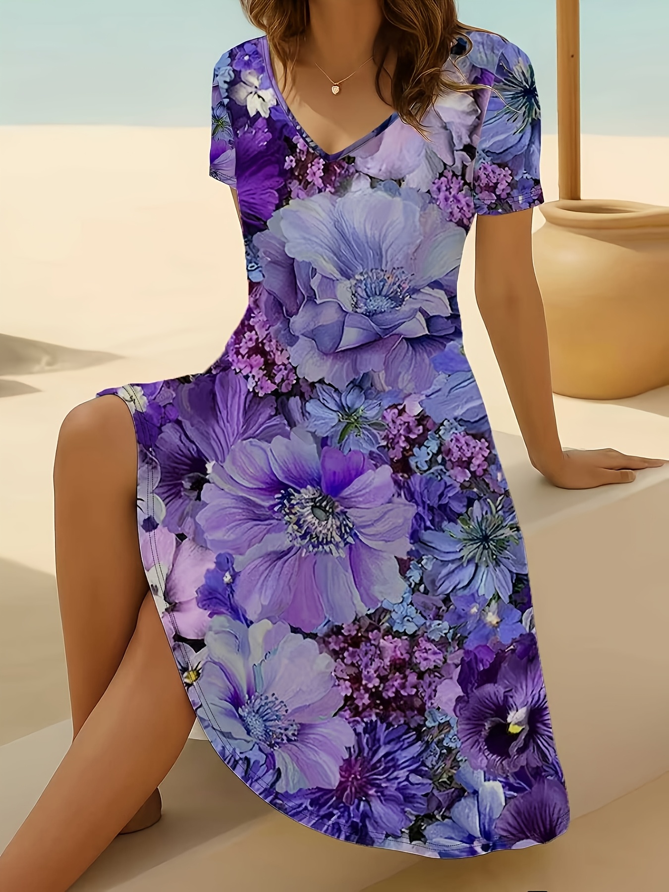 purple plus size summer dress plus size plus size womens summer plus size purple floral v