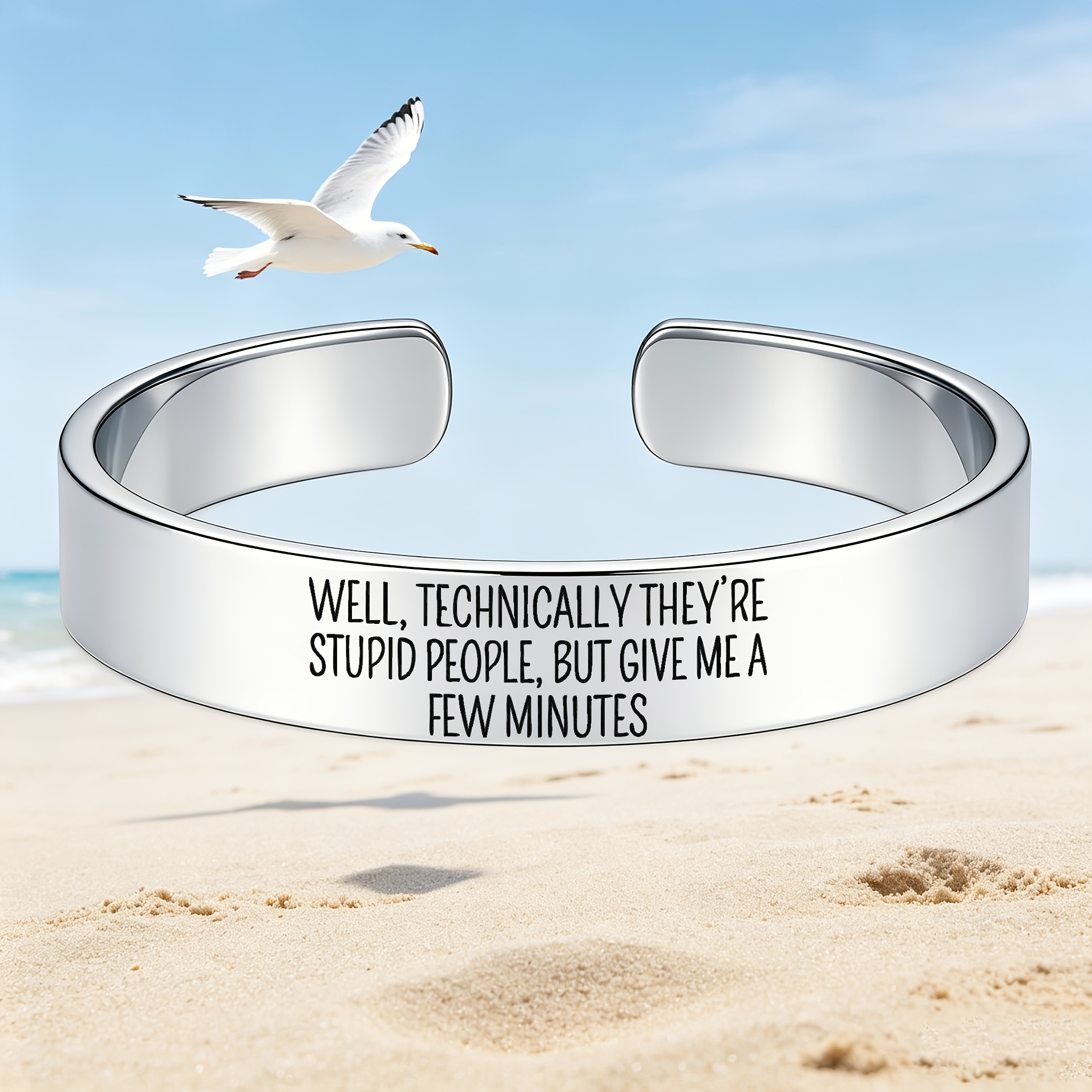 Quirky 304 Stainless Steel Open Bangle Bracelet