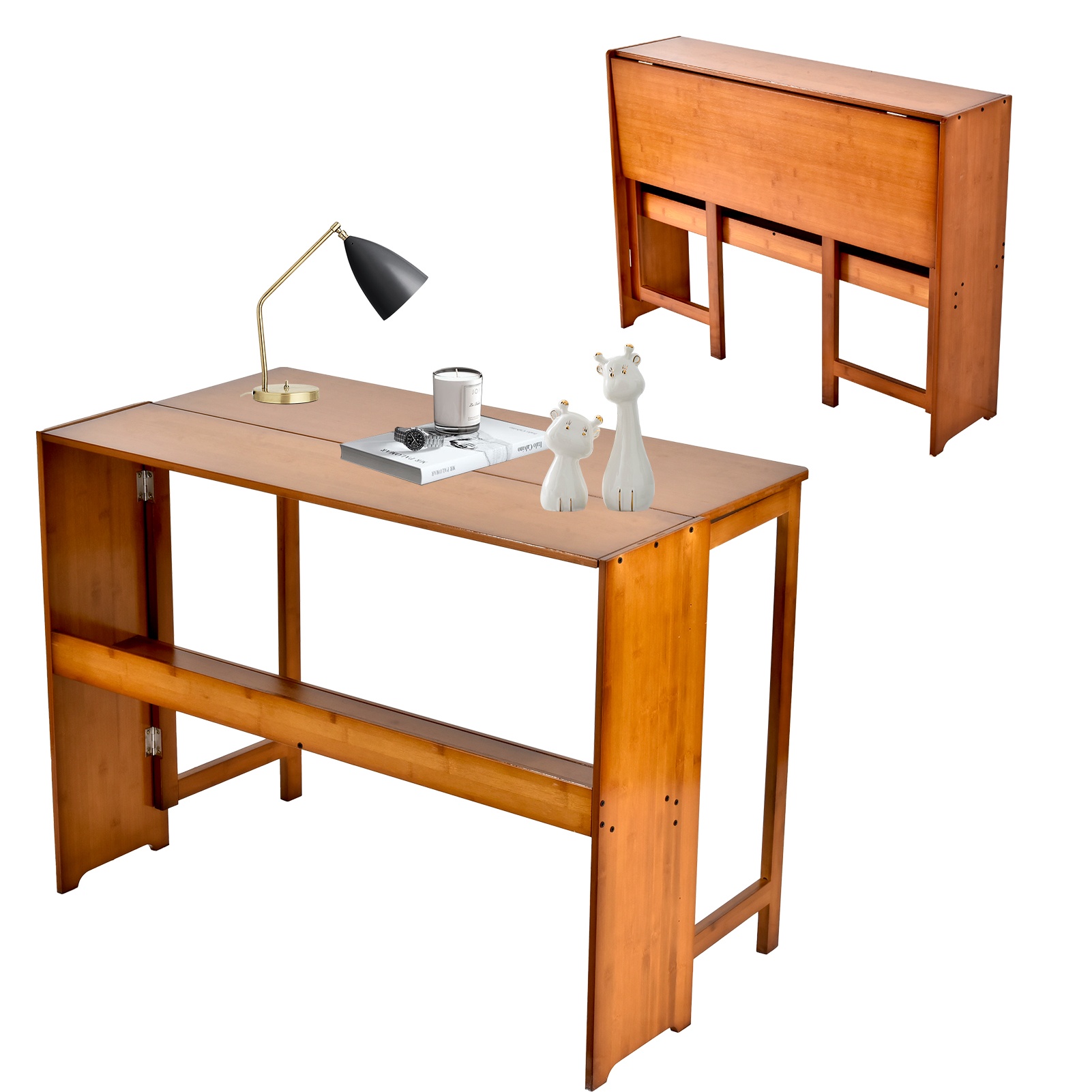 Multipurpose Folding Desk, 40.6 Inch Wide Wooden Table (Folds to 9.8in) - Space Saving Design with Storage for Home Office, Dining & Study
