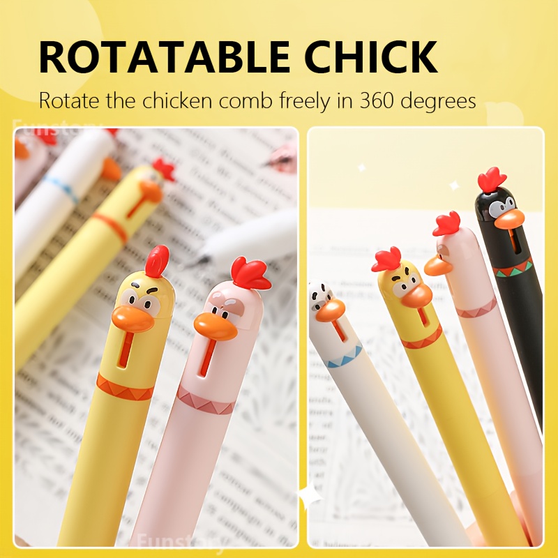 8 pack funny cute duck chicken gel pens 0.5mm black ink quick dry   combo st tip extra smooth for  , study tools, office stationery, cute design,   pens, quick dry ink, ergonomic grip, gel pen set, twist mechanism, creative writers, professionals Product details 5