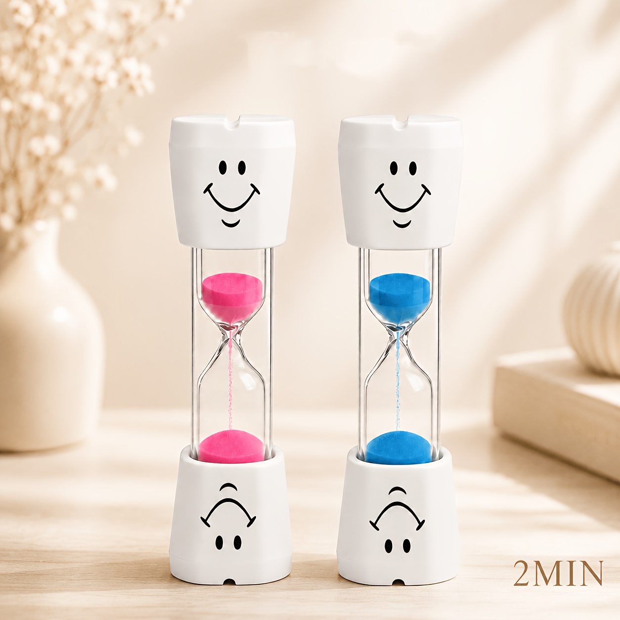 2-minute Sand Timer For Brushing, Smile Tooth 2 Minute Sand Timer Assorted Colors - Fun Timer For Classroom, Games And Kitchen (2-pack)