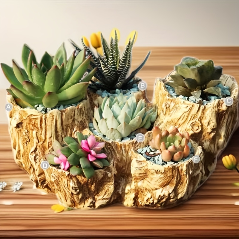 creative retro   tree stump flower pot planting container suitable for living room bedroom and office desktop decoration ornament small six hole flowerpot without     tree head small 6 holes 0