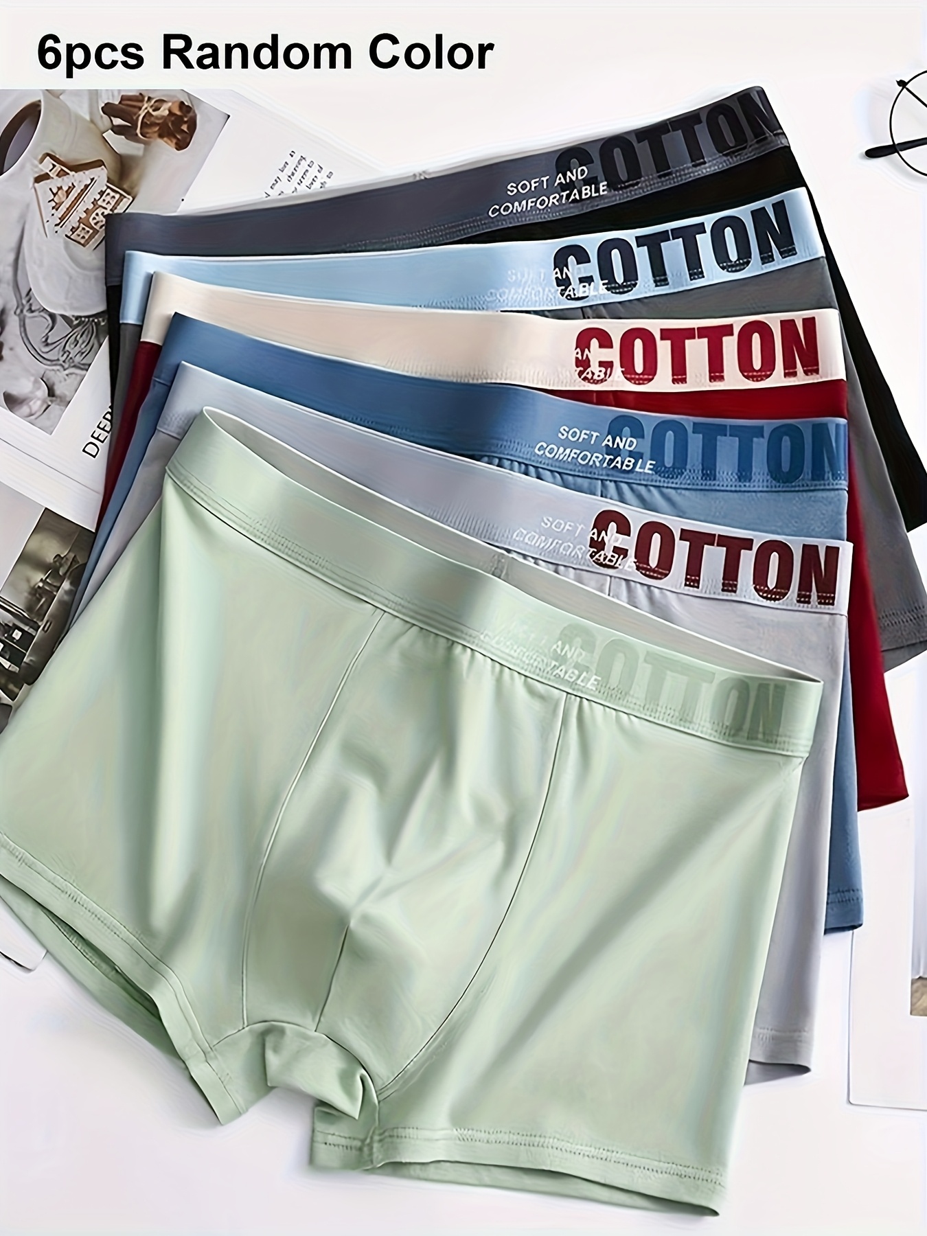 6pcs random   mens underwear breathable boxer shorts for men large size mens boxer briefs color blocking new style youth underwear