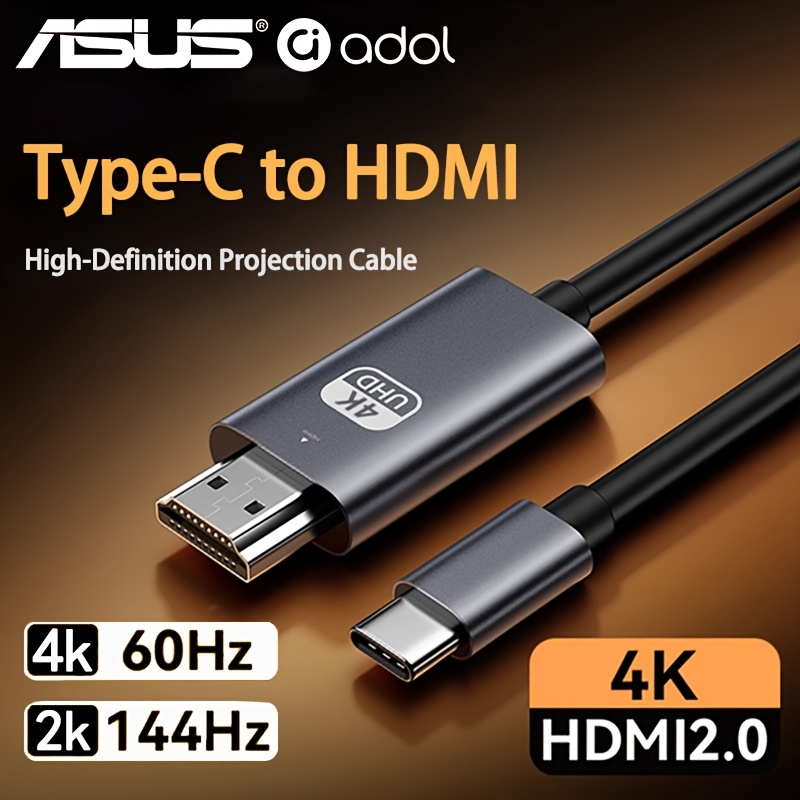 Image of Asus Type-c To Cable Compatible For Pc/laptop/tv - 4k/60hz & 2k/144hz Ultra Hd Video, Plug-and-play Flat Male-male Connector, No Lag Suitable For Smartphones, Tablets, Monitors, Hdtv Screen Expansion