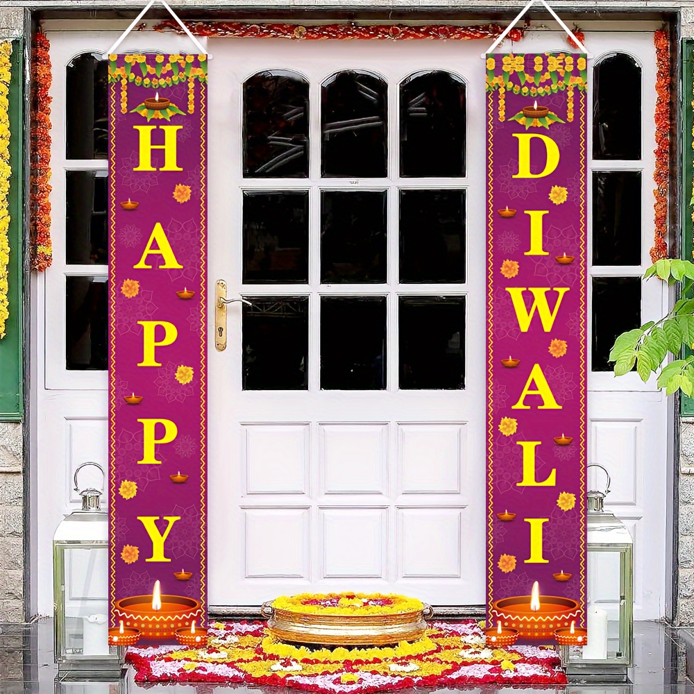 

Happy Diwali Diagonal Banners: Festive 180cm X 30cm/70.8 In X 11.8 In Polyester Banners For Home Decoration - No Electricity Required