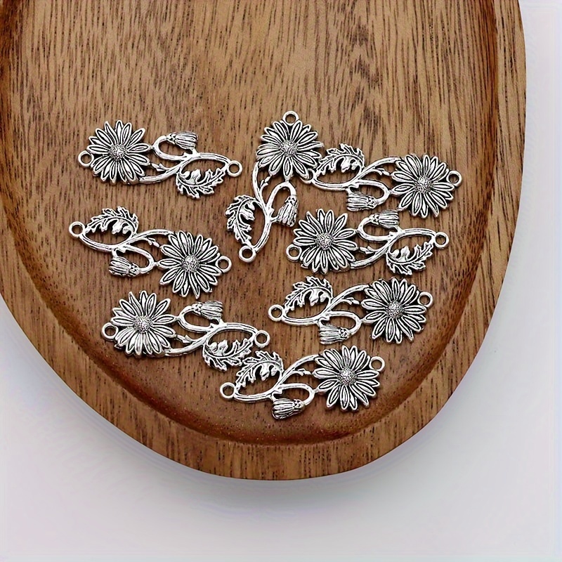 8pcs Sunflower Flower Charm Alloy Ancient Silvery Sunflower Flower Connection Making Bracelet Diy Earrings Necklace Sunflower Flower Pendant