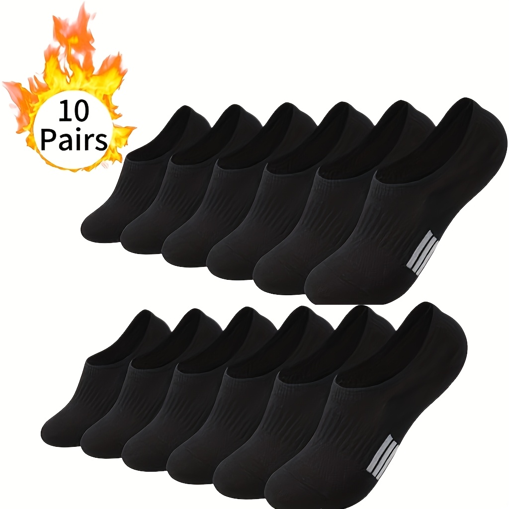 TEMU 10 Pairs Men' Invisible No-show Socks With Vertical Rib Cuff, Breathable Mesh , Anti-slip Silicone Strip At Heel, Three-, Black & White Mixed