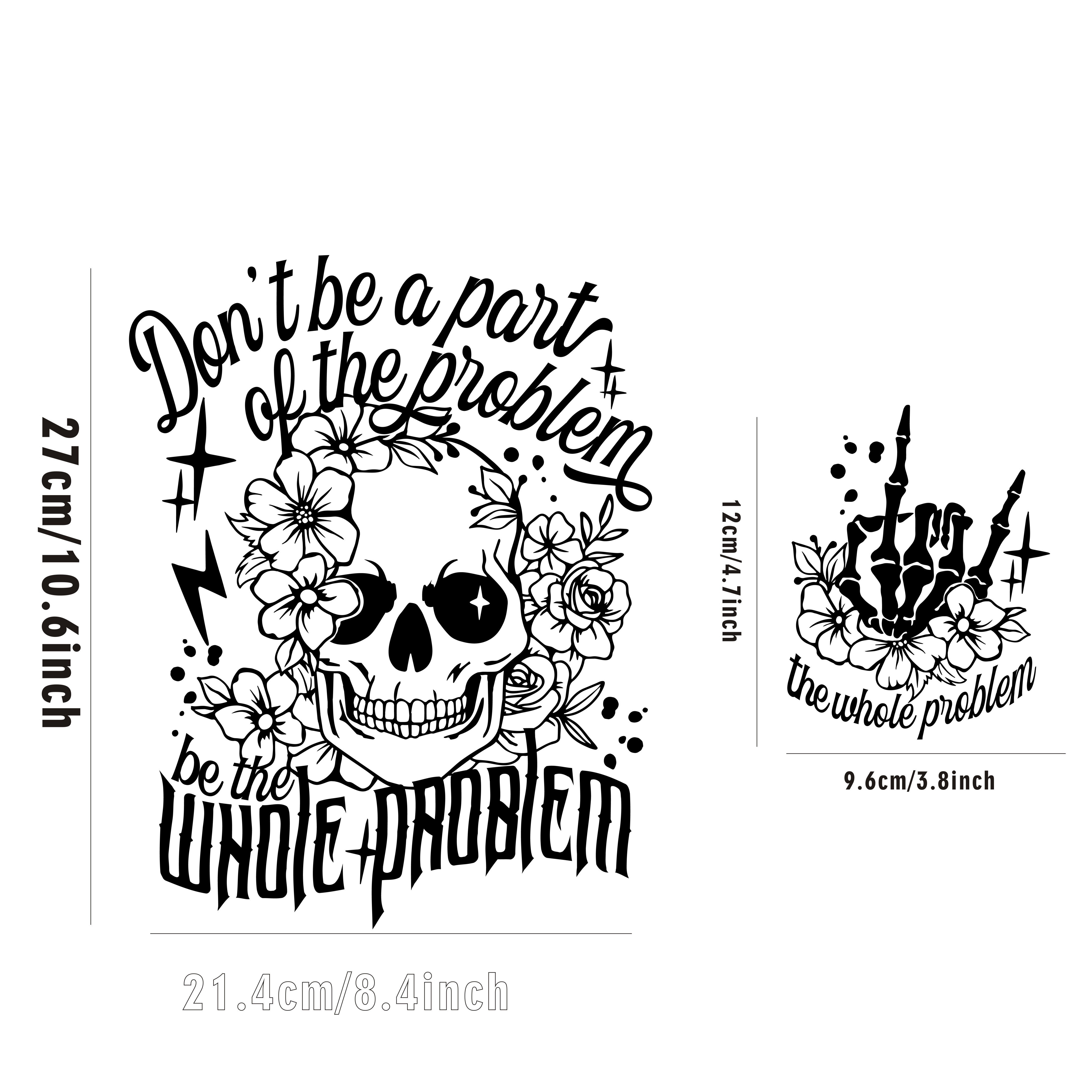 

cheeky Charm" 2-piece 'be The Whole Problem' Humorous Skeleton Heat Transfer Decals - Black Pvc, Perfect For Diy T-