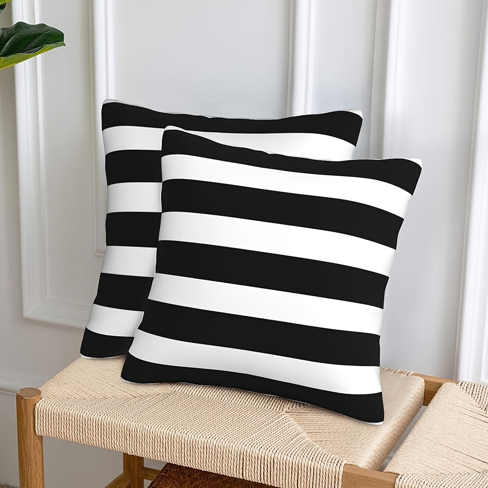 

2pcs Contemporary Style Black And White Striped Throw Pillow Covers, 18x18 Inches, Soft Plush Fabric, Square Cushion Cases For Home Decor