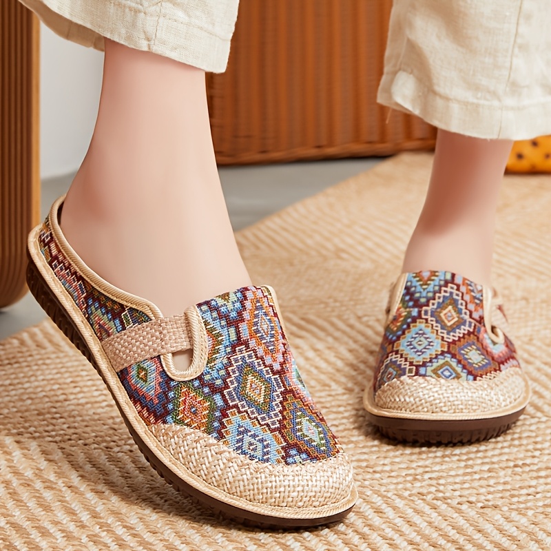 Women's Casual Slip-On Flats, Breathable Fabric Upper with Rubber Sole, All-Season Comfort Shoes with Plain Toe Design, Breathable Flats|Patterned Slipon Loafers|Durable Comfort Shoes
