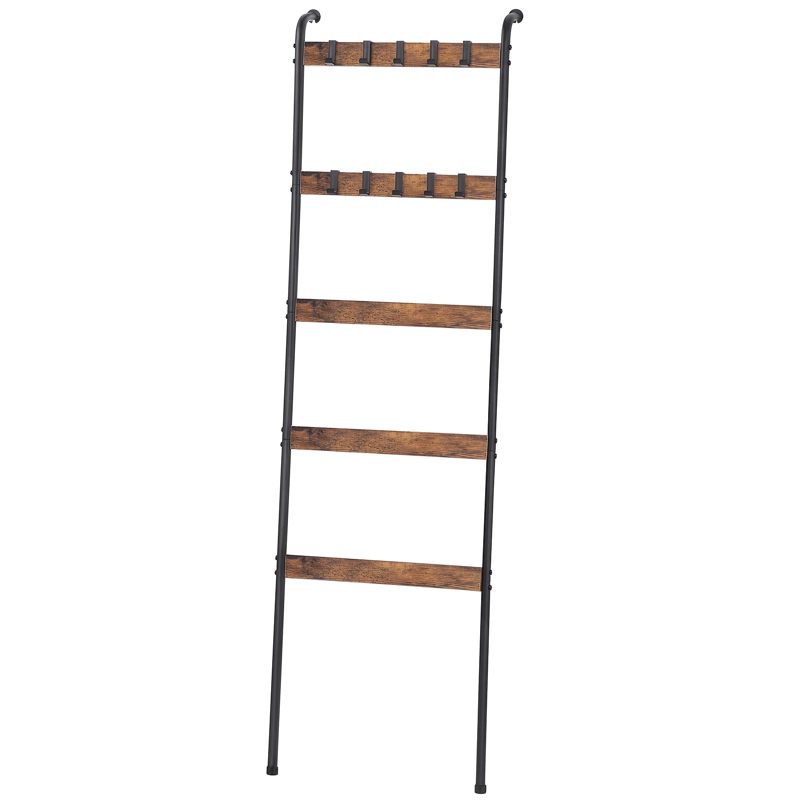 TEMU 1pc 5-tier Farmhouse Style Blanket Ladder - Decorative Wall Mounted Vertical Towel Drying Storage Rack With 10 Removable Hooks For Living Room And Bathroom