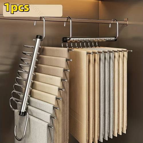 1pc 6 tier magic hanger pants hanger stainless steel features anti slip strips reinforced and thickened heavy duty multi layer pants hanger with seamless a great item for space saving wardrobe organizer six layer overall