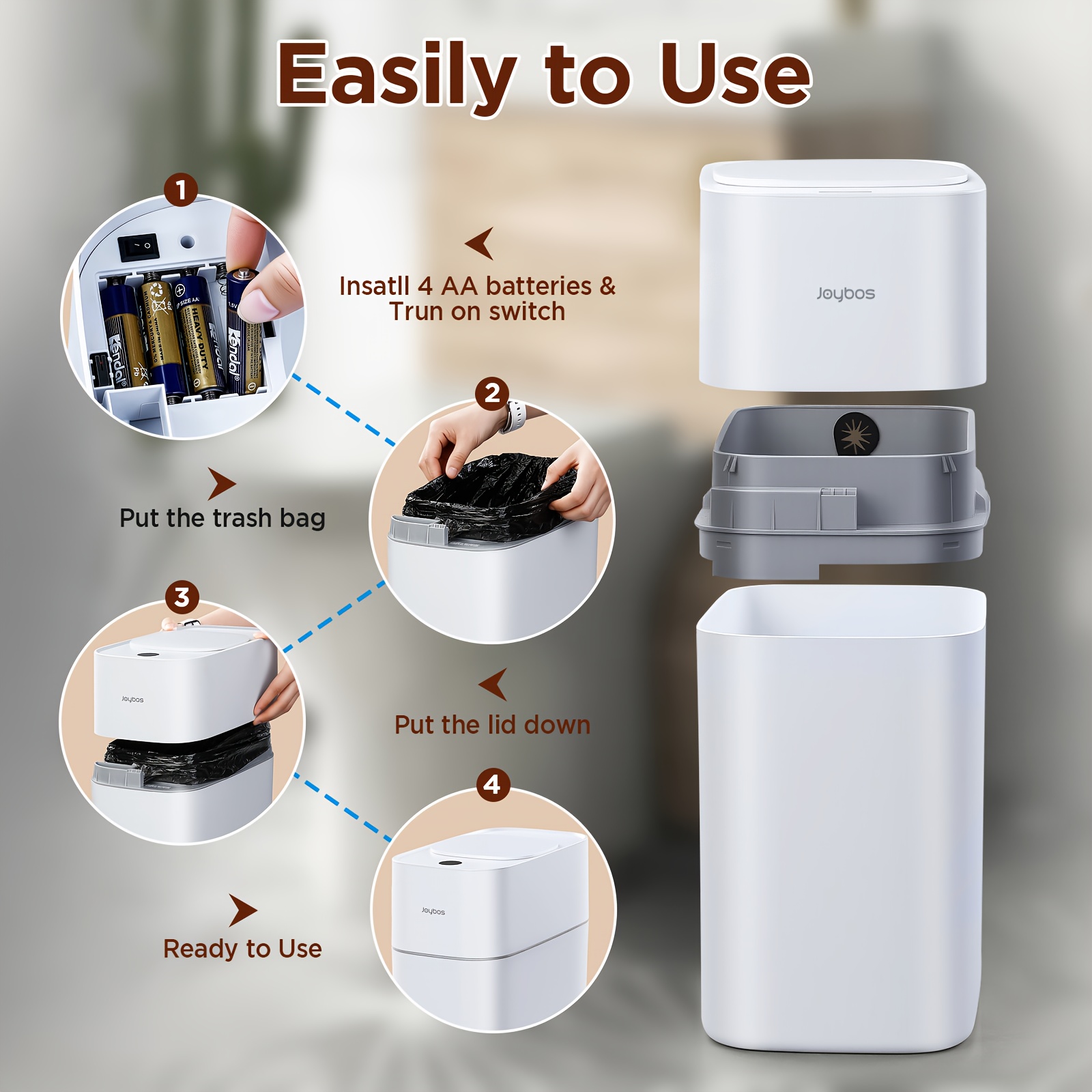 automatic smart trash can for bathroom 3 8gal 14l touchless motion sensor garbage bin   2 gen fan auto expand garbage bags   design for narrow space with small lid   bin   kitchen office bedroom toilet rv Product details 4