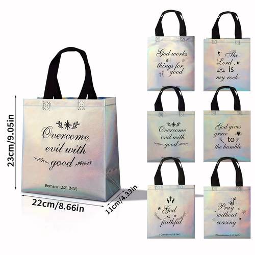 16 32pcs of gift bags with golden verses from the gift bags with the lord is colorful laser christian tote bags which are supplies for religious activities such as worship services weddings and christmas