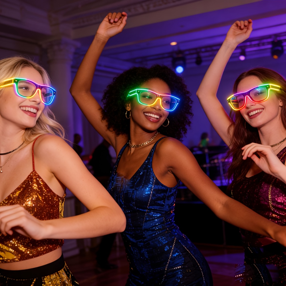 1 Set de Ochelari LED Colorati cu Efect de Lumina, Ochelari Fluorescenti pentru Petreceri, Design Multicolor Segmentat cu Efect de Lumina, Adaugeri Esentiale pentru Petreceri la Festivaluri de Muzica EDM, Halloween si Cosplay (Fara Baterii)