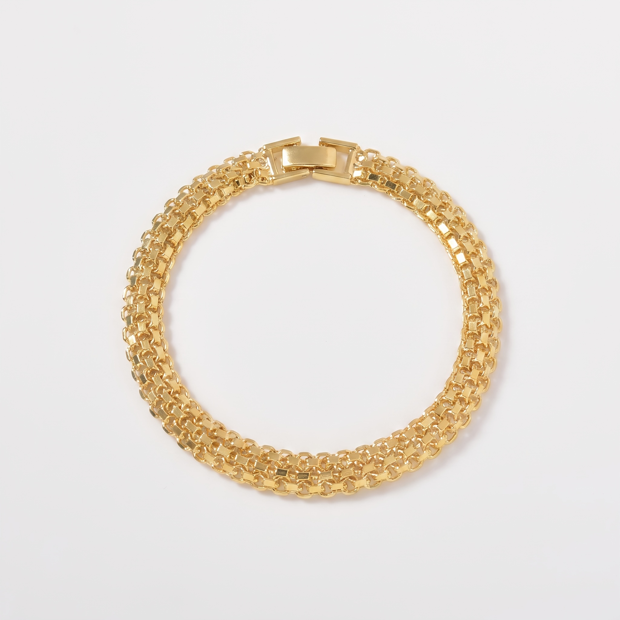 TEMU 1pc 18k Golden Plated Copper Multi Row Chain Bracelet, 0.7cm Wide Layered With Box Clasp