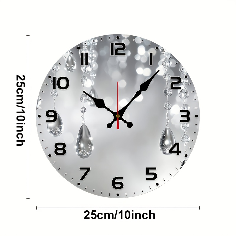 TEMU 1pc Orologio piatto silenzioso in legno laminato stile Europa e America con di pioggia argentata da 10 pollici - Batterie non incluse - per