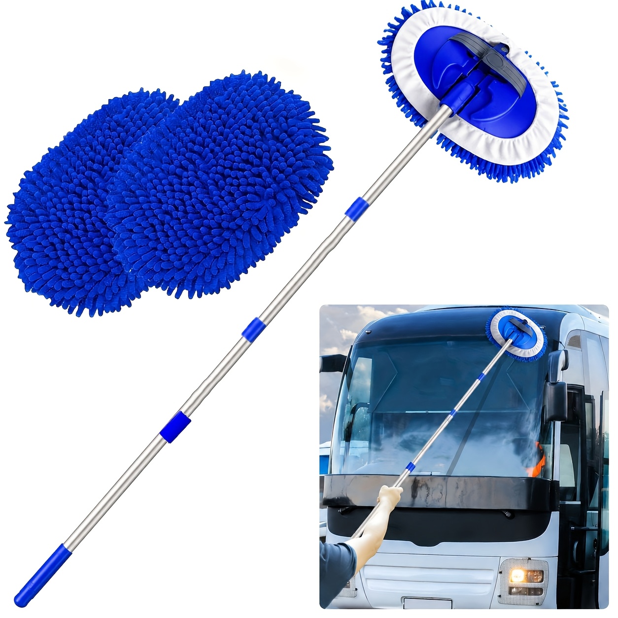 Car Wash Brush, 62 Inch Car Wash Brush With Telescopic Handle, 2-in-1 Car Wash Mop For Car, Rv, , Trucks