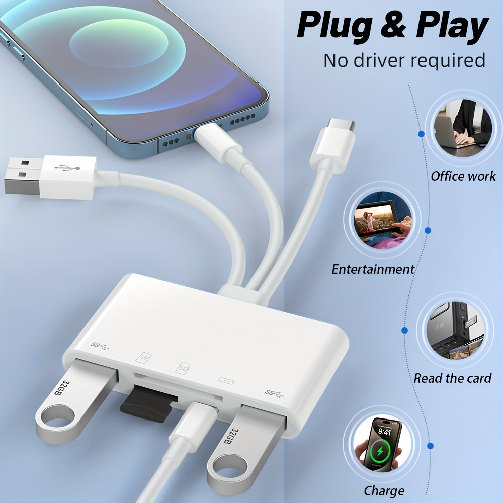 Adattatore Lightning OTG 2 in 1 Lettore di Schede Micro SD E Porta USB per Apple per iPhone 14 13 12 11 Pro per IPad Air Chiavetta USB Macchina Fotografica Trasferimento File