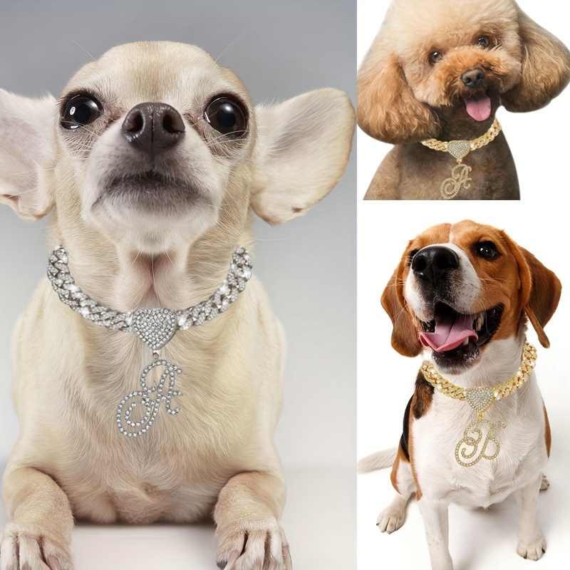 

1pcs Dog Chain Letter Collar Diamond Cuban Chain Dog Collar 26cm Dog Necklace Metal Cat Chain Pet Crystal Collar Jewelry Accessories Suitable For Small, Medium, And Large Dogs And Cats