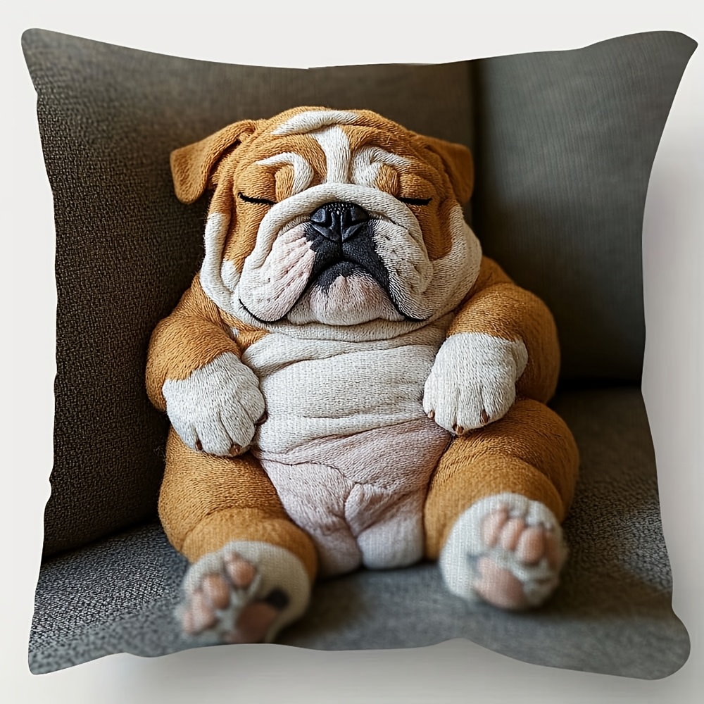 

1pc Cozy 18x18" Super Soft Short Plush Throw Pillow Cover With English Bulldog In - Double-sided, Zippered, Hand Washable - Ideal For Room Decor (pillow Insert Not Included)