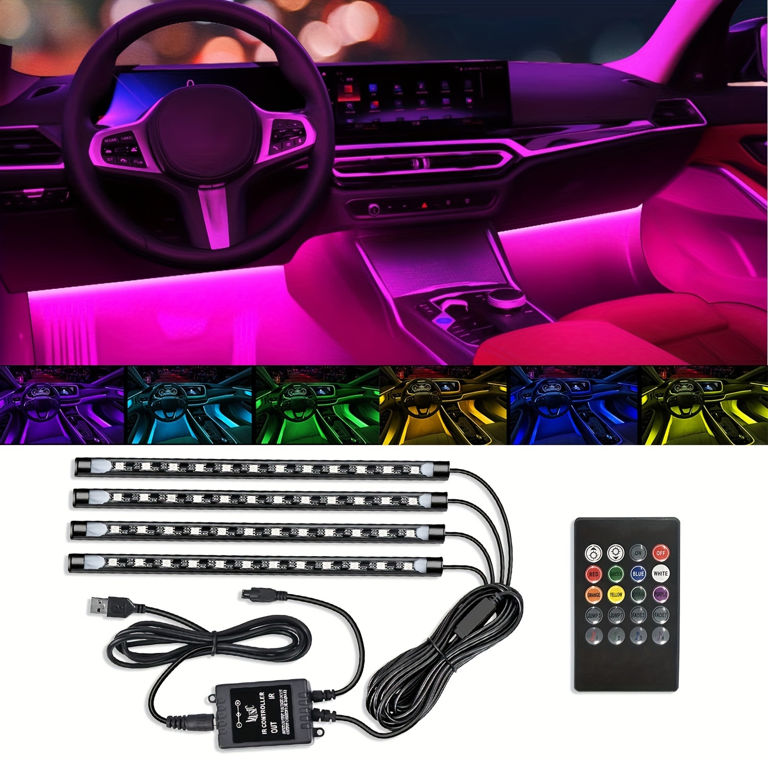 bande lumineuse led   pour intérieur de   – alimentée par usb, télécommandée, 16   de couleurs changeantes, lampes décoratives rvb synchronisées avec la musique  ,  , halloween, noël – lanterne à thème danniversaire avec fonction de capteur infrarouge détails 0