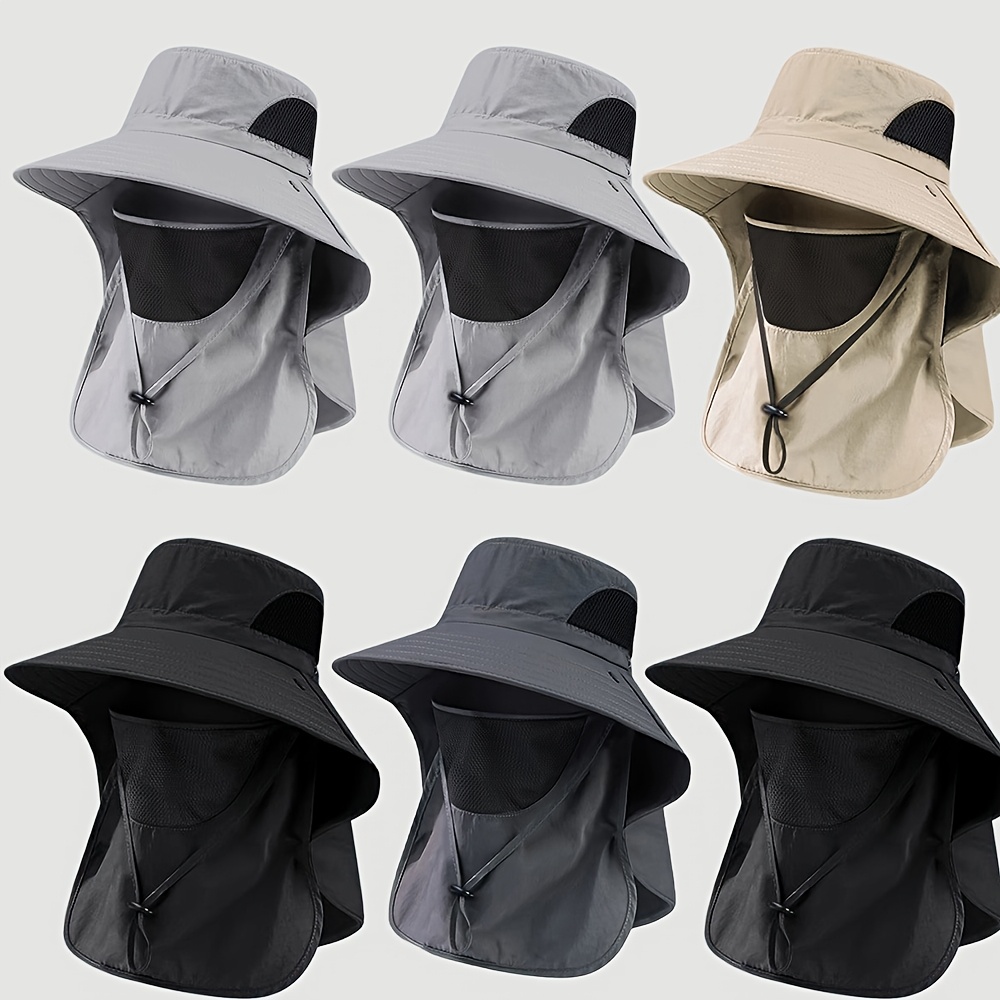 juego de 6 sombreros de sol para exteriores, sombrero de pescador de   rápido para hombre, visera de sol ajustable, malla transpirable, con mascarilla facial desmontable, unisex,   para pesca, senderismo, camping, con   de color aleatorias